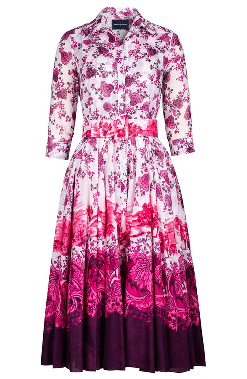 Aster Dress Shirt Collar 3/4 Sleeve Midi Length Cotton Musola (Paisley Estate)
