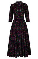 Aster Dress Shirt Collar 3/4 Sleeve Midi Plus Length Wool (Pakistan Batik) - Indigo Pink