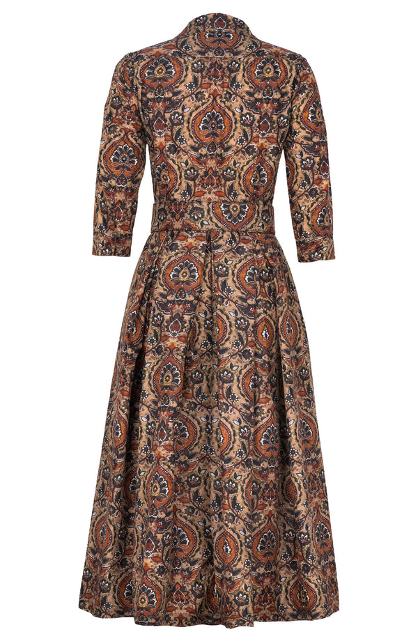 Audrey Dress #7 Shirt Collar 3/4 Sleeve Midi Plus Length Poliamide Taffta (Pakistan Batik)