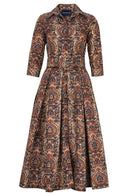 Audrey Dress #7 Shirt Collar 3/4 Sleeve Midi Plus Length Poliamide Taffta (Pakistan Batik)