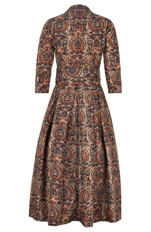 Audrey Dress #7 Shirt Collar 3/4 Sleeve Midi Plus Length Poliamide Taffta (Pakistan Batik)