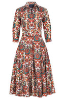 Samantha Dress Shirt Collar 3/4 Sleeve Midi Length Poliamide Taffta (Pakistan Batik)