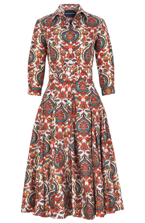 Samantha Dress Shirt Collar 3/4 Sleeve Midi Length Poliamide Taffta (Pakistan Batik)