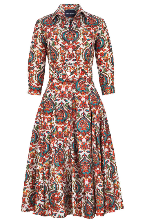 Samantha Dress Shirt Collar 3/4 Sleeve Midi Length Poliamide Taffta (Pakistan Batik)
