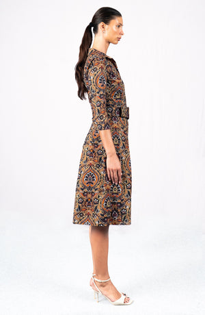 Audrey Dress #1 Shirt Collar 3/4 Sleeve Long Length Cotton Stretch (Pakistan Batik)