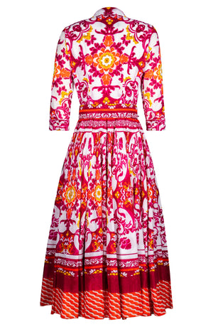 Aster Dress Shirt Collar 3/4 Sleeve Midi Plus Length Cotton Musola (Palazzo Mosaic)