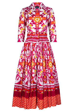 Aster Dress Shirt Collar 3/4 Sleeve Midi Plus Length Cotton Musola (Palazzo Mosaic)