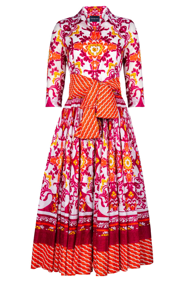 Aster Dress Shirt Collar 3/4 Sleeve Midi Plus Length Cotton Musola (Palazzo Mosaic)