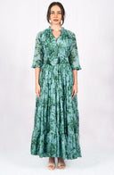 Eva Dress Crew Neck 3/4 Sleeve Maxi Length Cotton Musola (Palm Toile New Ground)