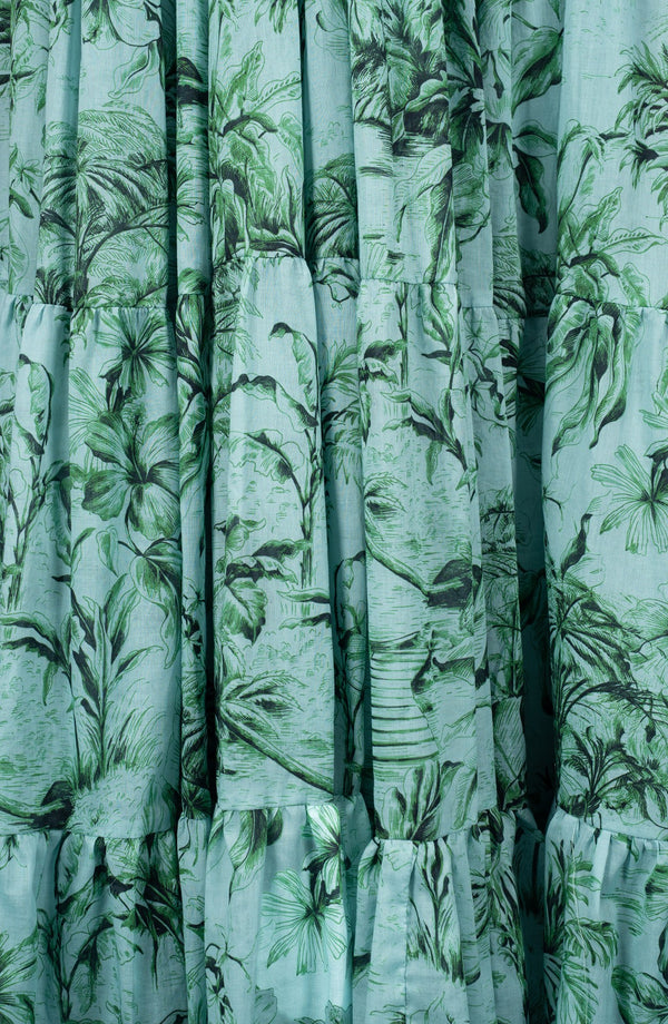 Eva Dress Crew Neck 3/4 Sleeve Maxi Length Cotton Musola (Palm Toile New Ground)