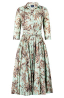 Aster Dress Shirt Collar 3/4 Sleeve Midi Length Cotton Musola (Palm Toile New Ground)