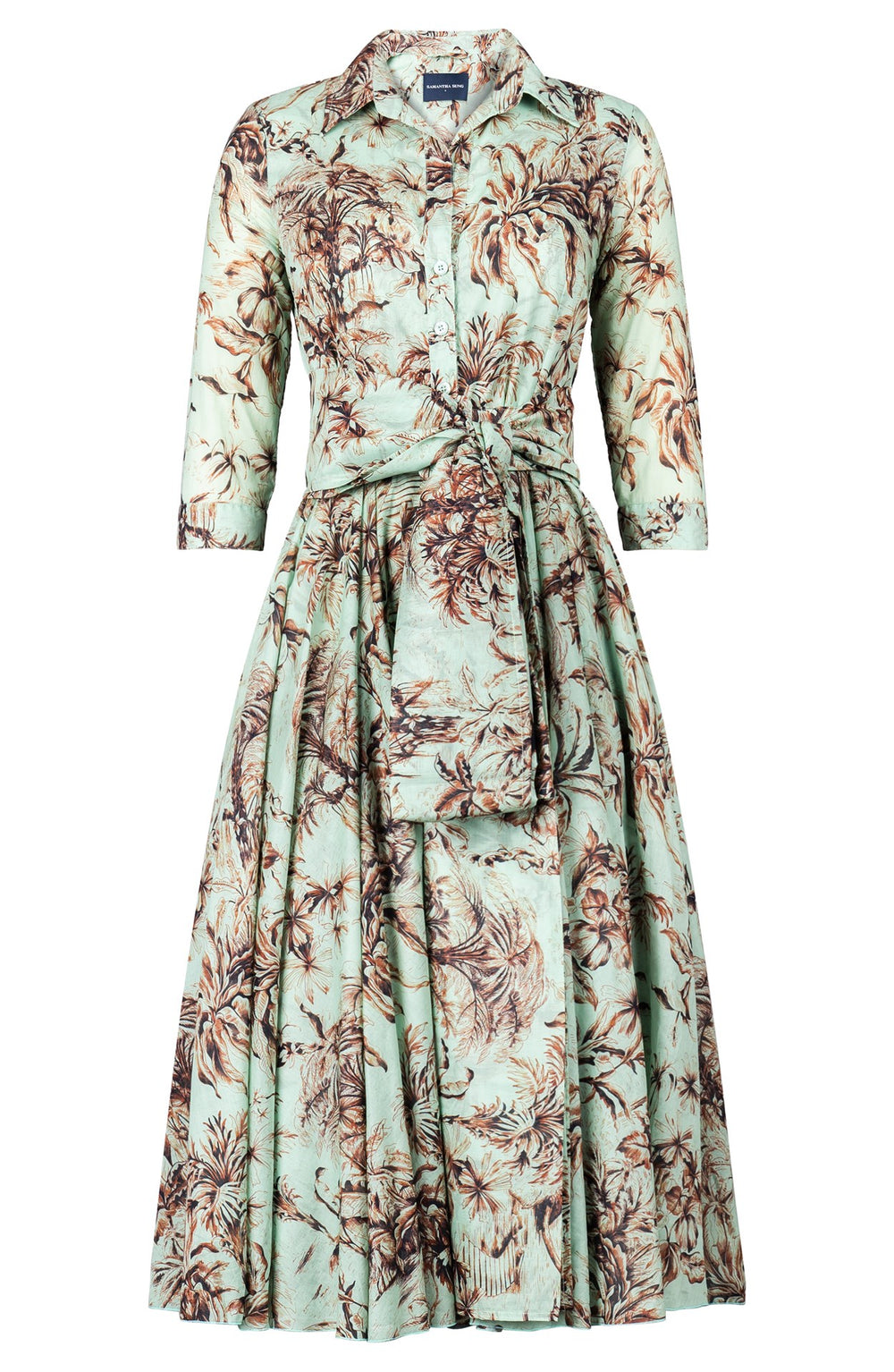 Aster Dress Shirt Collar 3/4 Sleeve Midi Length Cotton Musola (Palm Toile New Ground)