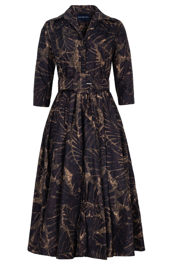 Terry Dress Shirt Collar 3/4 Sleeve Midi Plus Length Poliamide Taffta (Palma)