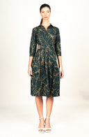 Audrey Dress #1 Shirt Collar 3/4 Sleeve Long Length Cotton Stretch (Palma)