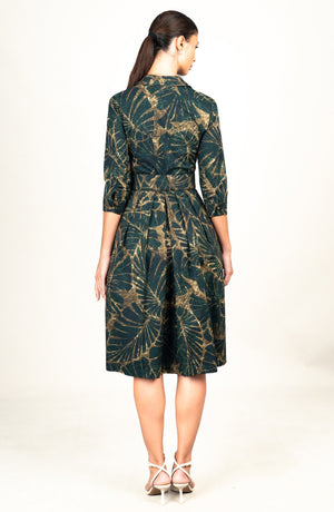 Audrey Dress #1 Shirt Collar 3/4 Sleeve Long Length Cotton Stretch (Palma)
