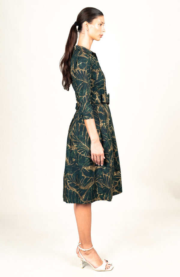 Audrey Dress #1 Shirt Collar 3/4 Sleeve Long Length Cotton Stretch (Palma)