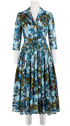 Audrey Dress #4 Shirt Collar 3/4 Sleeve Midi Length Cotton Musola (Paper Flower Ground)