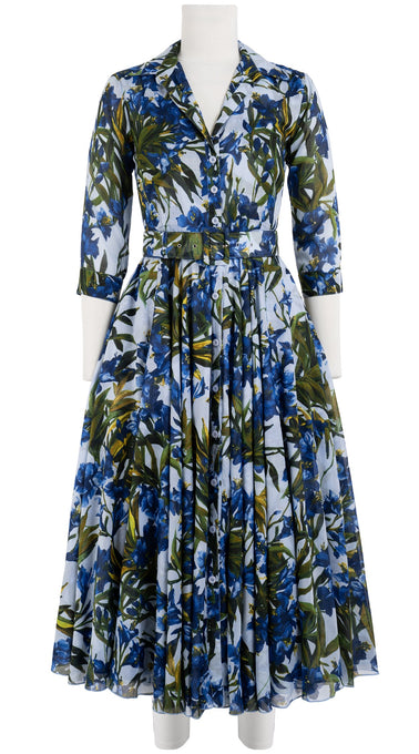 Aster Dress Shirt Collar 3/4 Sleeve Midi Length Cotton Musola (Paper Flower Ground)