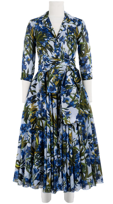 Aster Dress Shirt Collar 3/4 Sleeve Midi Length Cotton Musola (Paper Flower Ground)