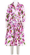 Audrey Dress #2 Shirt Collar 3/4 Sleeve Long Length Cotton Stretch (Paper Lillies Ground)