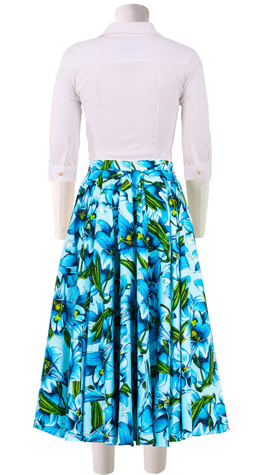 Abelia Skirt Midi Length Cotton Stretch (Paper Lillies Ground)