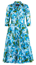 Aster Dress Shirt Collar 3/4 Sleeve Midi Length Cotton Musola (Paper Lillies Ground)