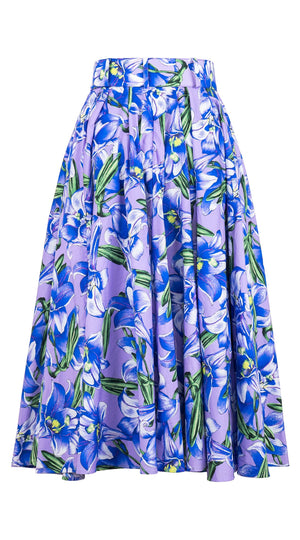 Abelia Skirt Midi Length Cotton Stretch (Paper Lillies Ground)