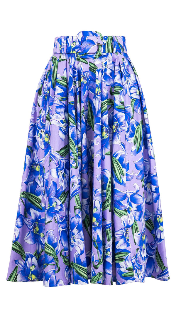 Abelia Skirt Midi Length Cotton Stretch (Paper Lillies Ground)