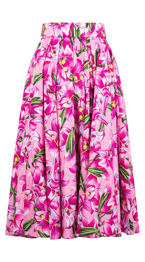 Abelia Skirt Midi Length Cotton Stretch (Paper Lillies Ground)