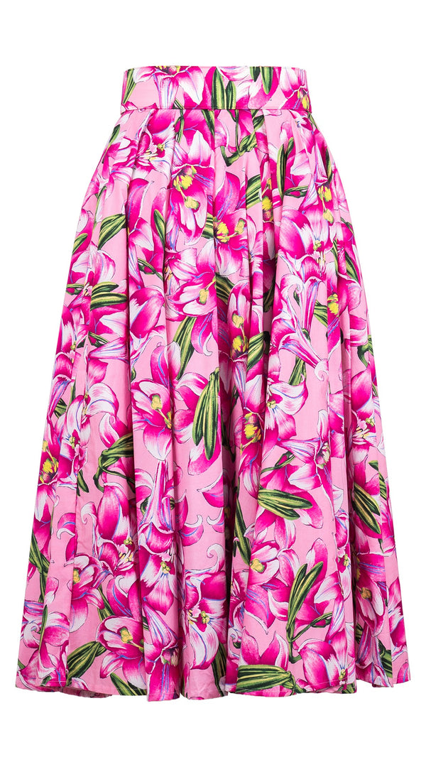 Abelia Skirt Midi Length Cotton Stretch (Paper Lillies Ground)