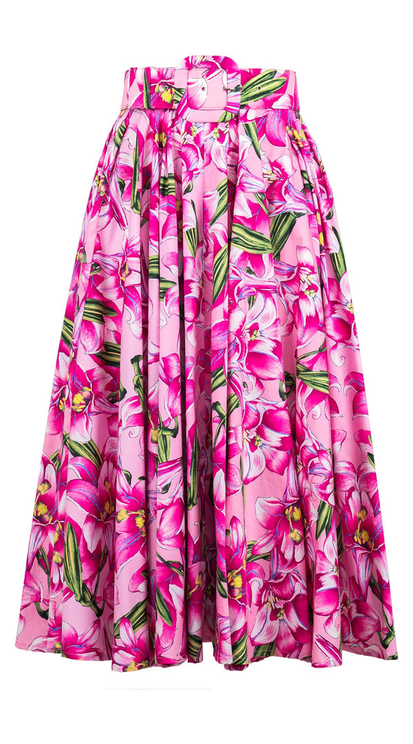 Abelia Skirt Midi Length Cotton Stretch (Paper Lillies Ground)