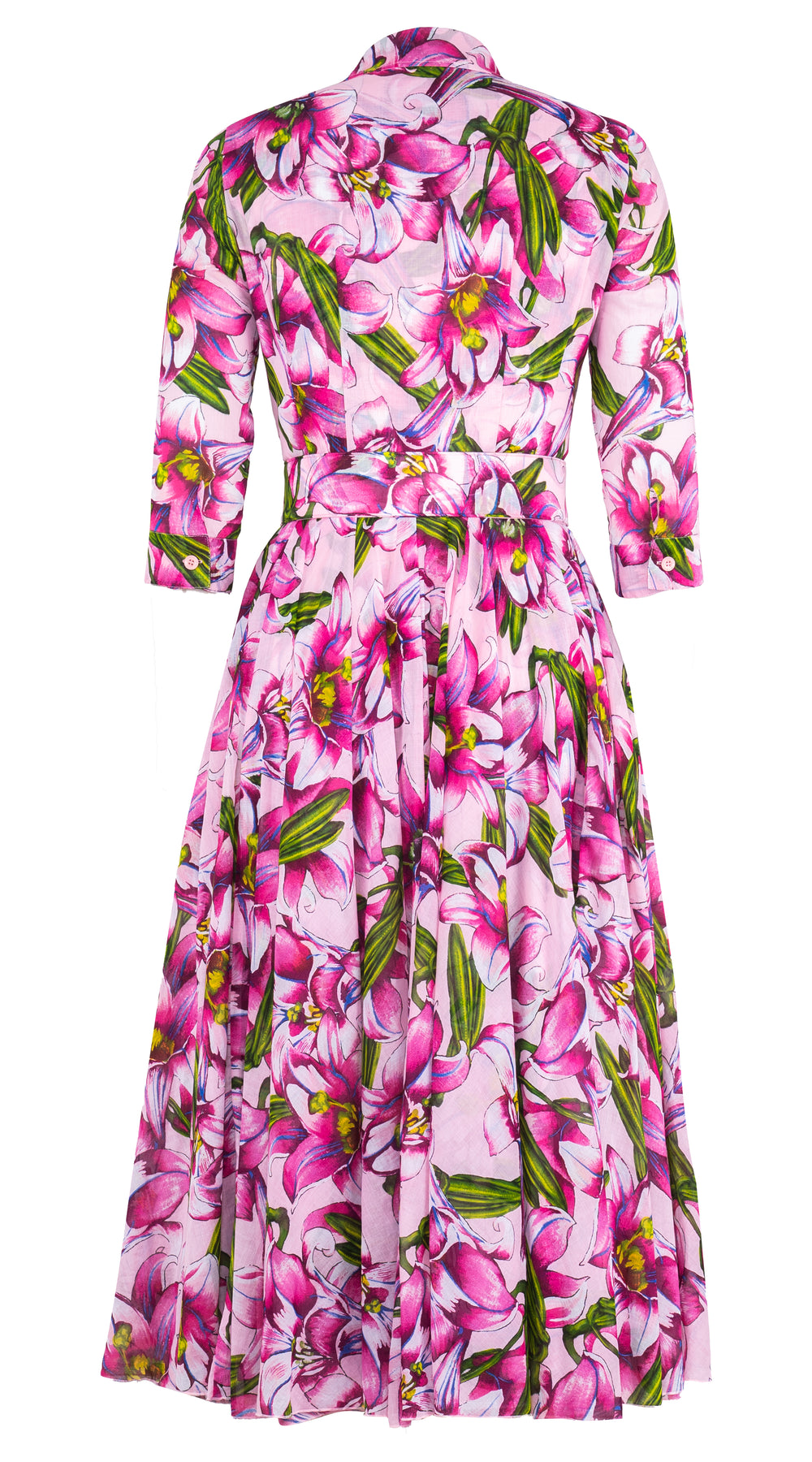 Aster Dress Shirt Collar 3/4 Sleeve Midi Length Musola (Paper Lillies Ground) @4