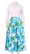 Aster Skirt #1 with Belt Midi Length Cotton Musola (Paper Lillies White)