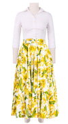 Aster Skirt #1 with Belt Midi Length Cotton Musola (Paper Lillies White)