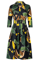 Audrey Dress #1 Shirt Collar 3/4 Sleeve Long Length Cotton Stretch (Paper Cut Flower)