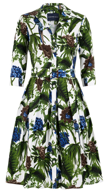 Audrey Dress #1 Shirt Collar 3/4 Sleeve Cotton Stretch (Paradise Jungle)