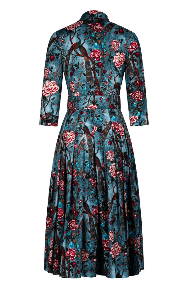 Audrey Dress #2 Shirt Collar 3/4 Sleeve Midi Length Cotton Stretch (Paradiso)