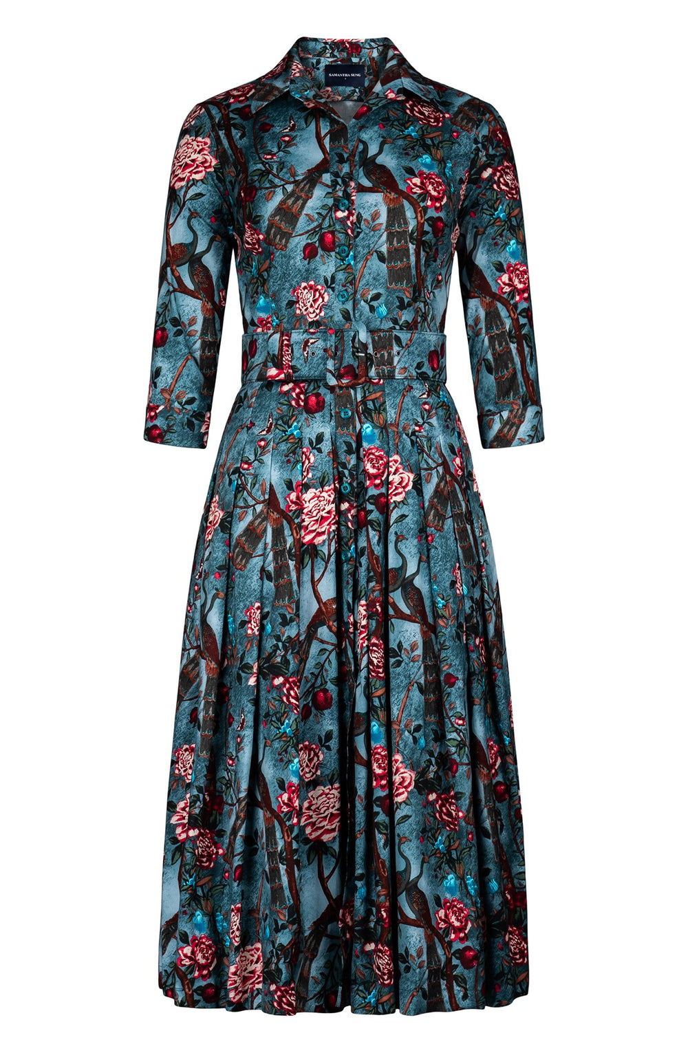Audrey Dress #2 Shirt Collar 3/4 Sleeve Midi Length Cotton Stretch (Paradiso)