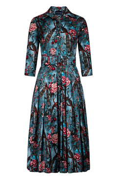 Audrey Dress #2 Shirt Collar 3/4 Sleeve Midi Length Cotton Stretch (Paradiso)