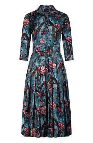 Audrey Dress #2 Shirt Collar 3/4 Sleeve Midi Length Cotton Stretch (Paradiso)