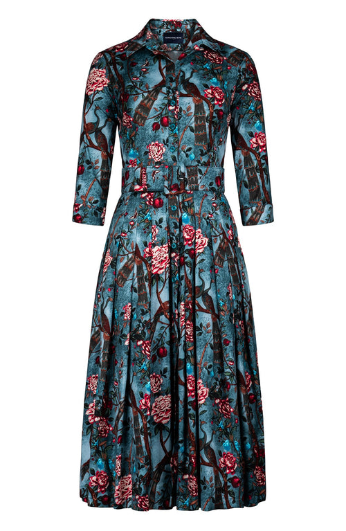 Audrey Dress #2 Shirt Collar 3/4 Sleeve Midi Length Cotton Stretch (Paradiso)