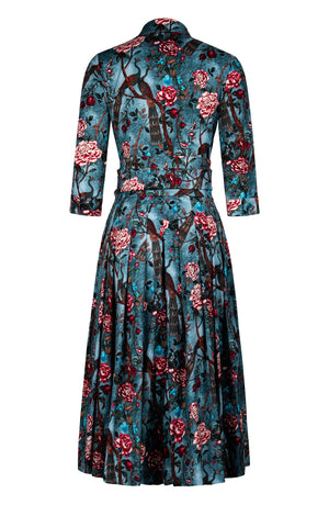 Audrey Dress #2 Shirt Collar 3/4 Sleeve Midi Length Cotton Stretch (Paradiso)