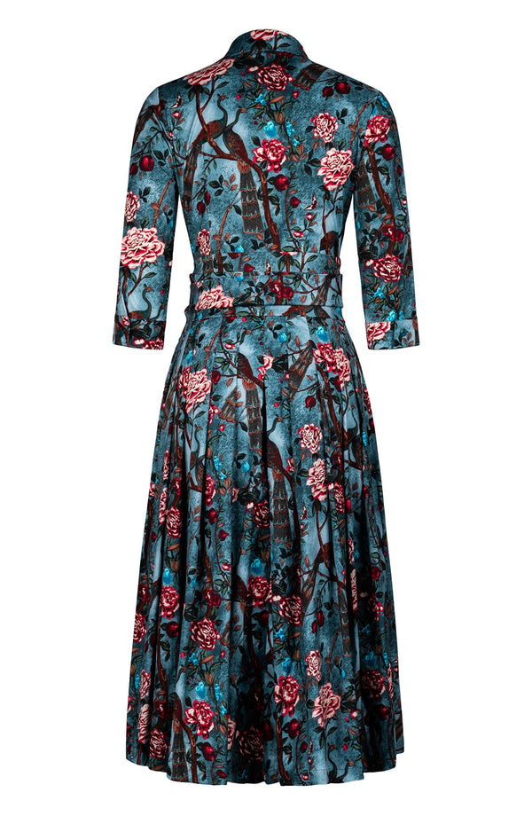 Audrey Dress #2 Shirt Collar 3/4 Sleeve Midi Length Cotton Stretch (Paradiso)