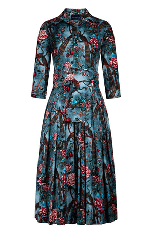 Audrey Dress #2 Shirt Collar 3/4 Sleeve Midi Length Cotton Stretch (Paradiso)