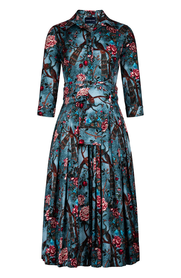 Audrey Dress #2 Shirt Collar 3/4 Sleeve Midi Length Cotton Stretch (Paradiso)