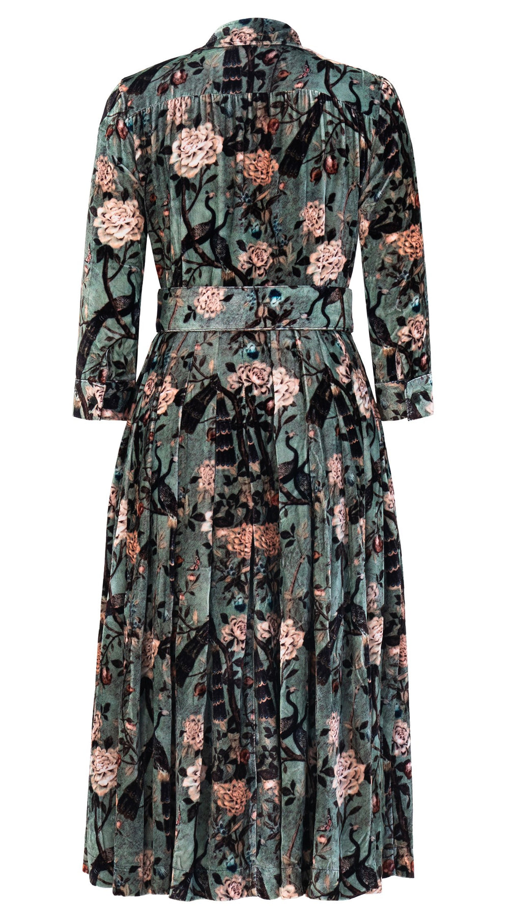 Audrey Dress #3 Shirt Collar 3/4 Sleeve Midi Length Silk Velvet (Paradiso Velvet)