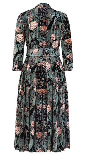 Audrey Dress #1 Shirt Collar 3/4 Sleeve Midi Length Silk Velvet (Paradiso Velvet)