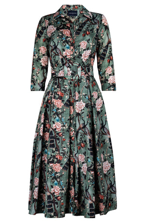 Audrey Dress #7 Shirt Collar 3/4 Sleeve Midi Length Poliamide Taffta (Paradiso)