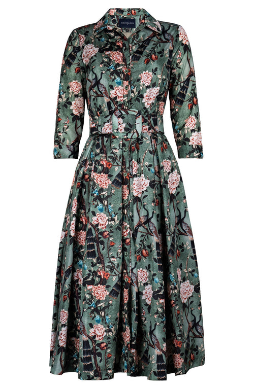 Audrey Dress #7 Shirt Collar 3/4 Sleeve Midi Length Poliamide Taffta (Paradiso)