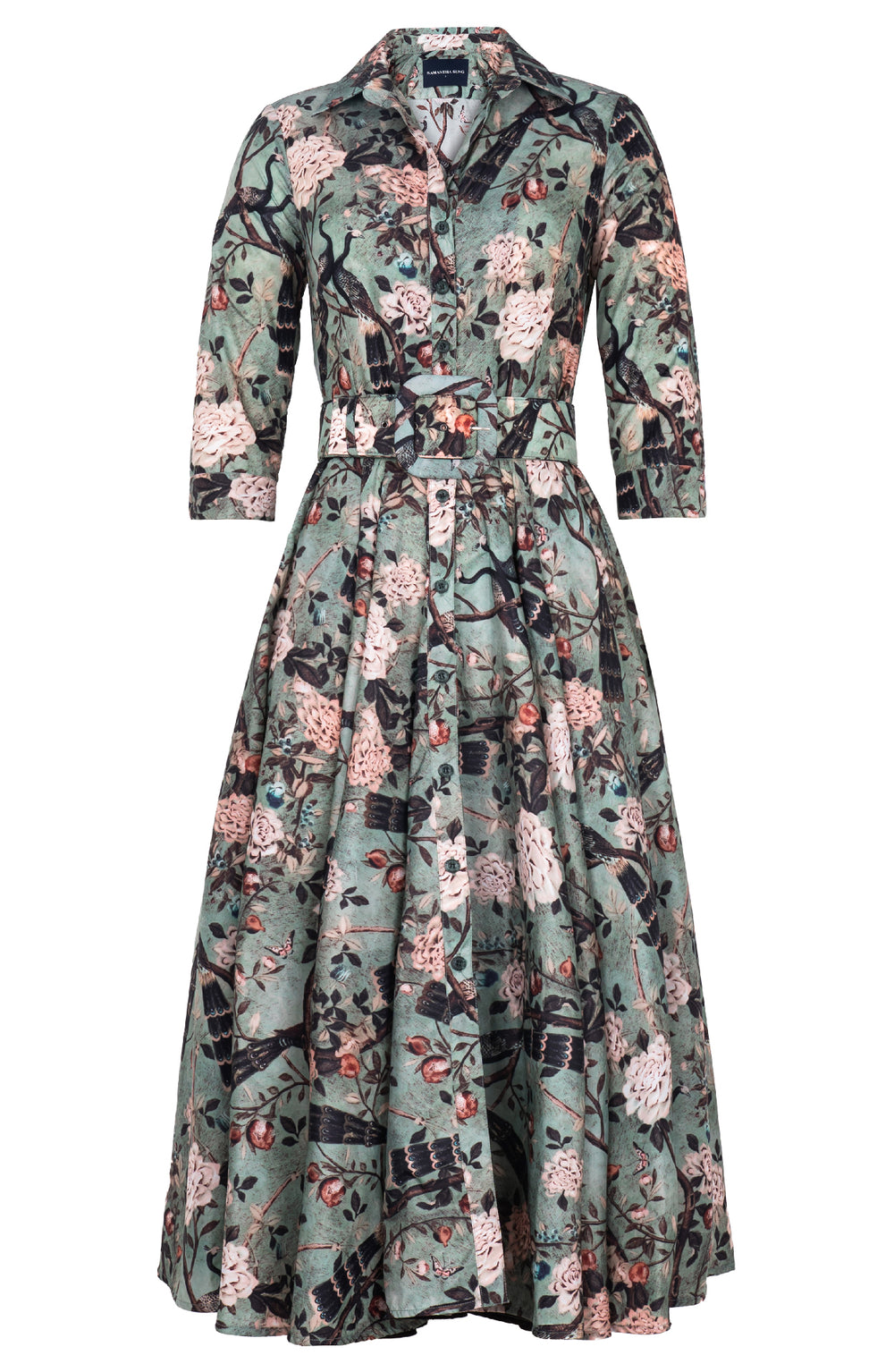 Aster Dress Shirt Collar 3/4 Sleeve Midi Plus Length Poliamide Taffta (Paradiso Velvet)